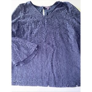 Roman's Lace Bloom Scalloped Blouse Top, Navy Womens 26 Tunic Ruffle Sleeves